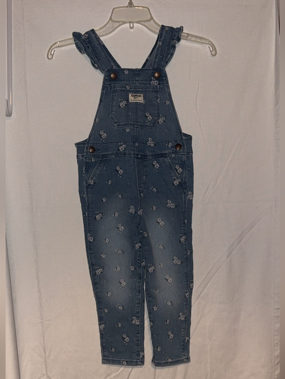 OshKosh B'gosh Blue Floral Denim Overalls for Girls